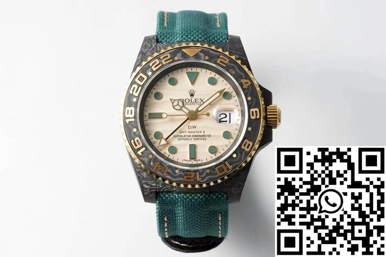 ComfortFit Rolex GMT-MASTER II Diw Carbon Fiber Case Green Fabric Strap 1183