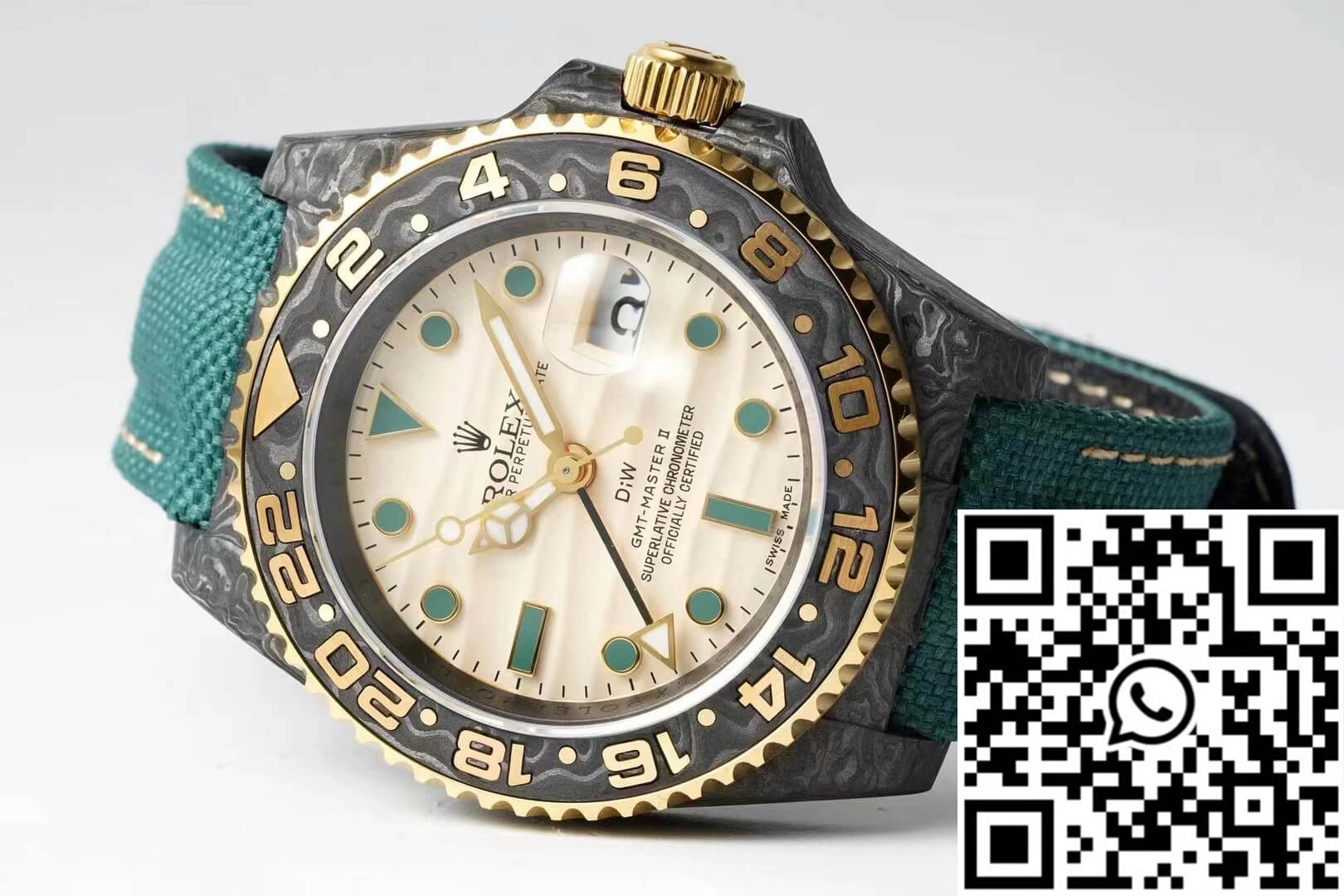 ComfortFit Rolex GMT-MASTER II Diw Carbon Fiber Case Green Fabric Strap 1183