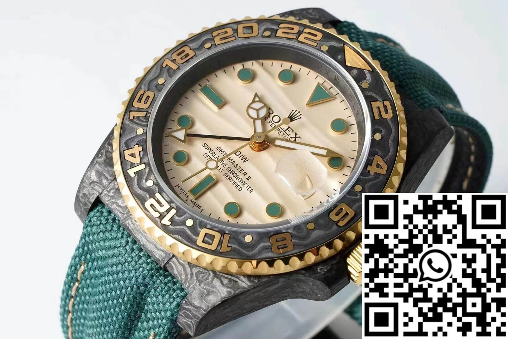 ComfortFit Rolex GMT-MASTER II Diw Carbon Fiber Case Green Fabric Strap 1183