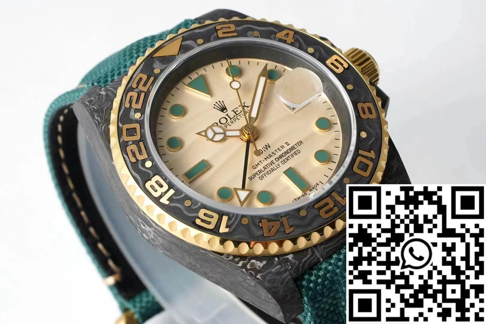 ComfortFit Rolex GMT-MASTER II Diw Carbon Fiber Case Green Fabric Strap 1183