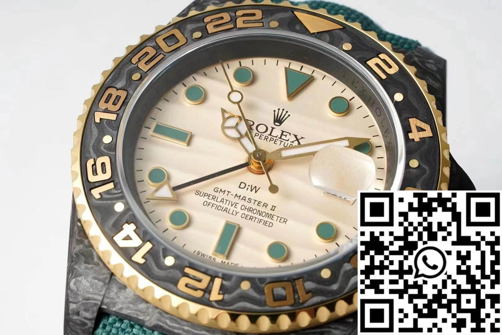 ComfortFit Rolex GMT-MASTER II Diw Carbon Fiber Case Green Fabric Strap 1183