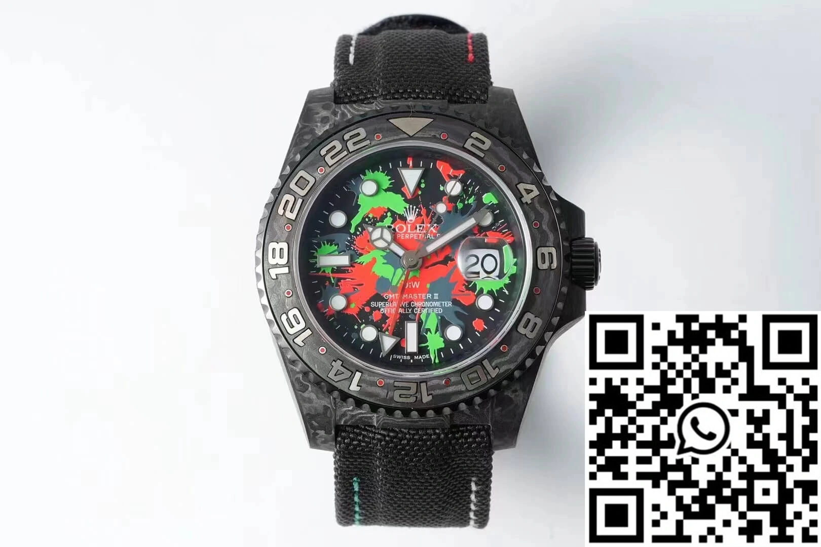Rolex GMT-MASTER II Diw Carbon Fiber Color Dial Black Fabric Strap Resilient 1164