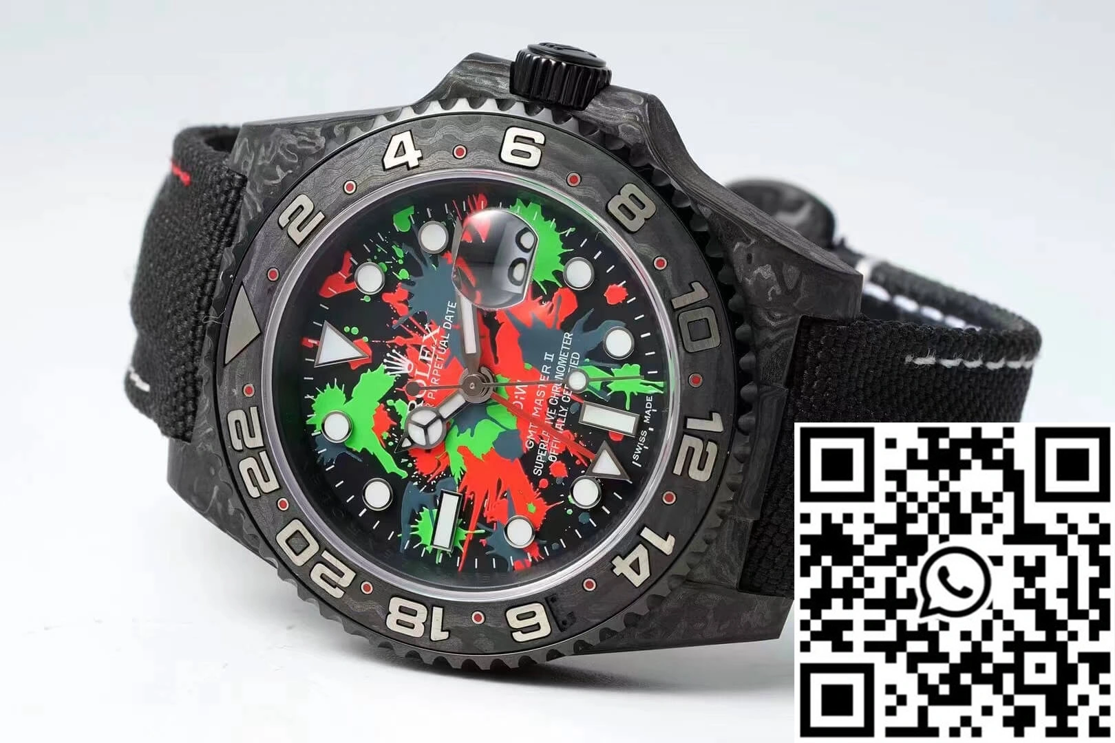 Rolex GMT-MASTER II Diw Carbon Fiber Color Dial Black Fabric Strap Resilient 1164