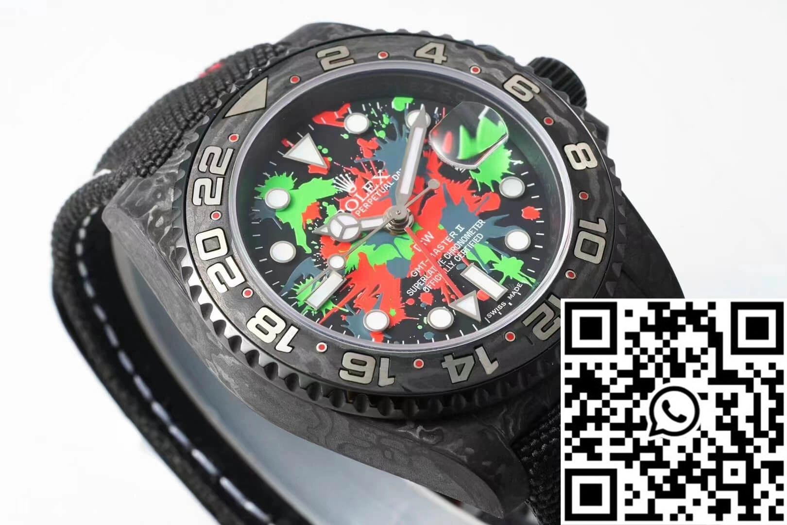Rolex GMT-MASTER II Diw Carbon Fiber Color Dial Black Fabric Strap Resilient 1164