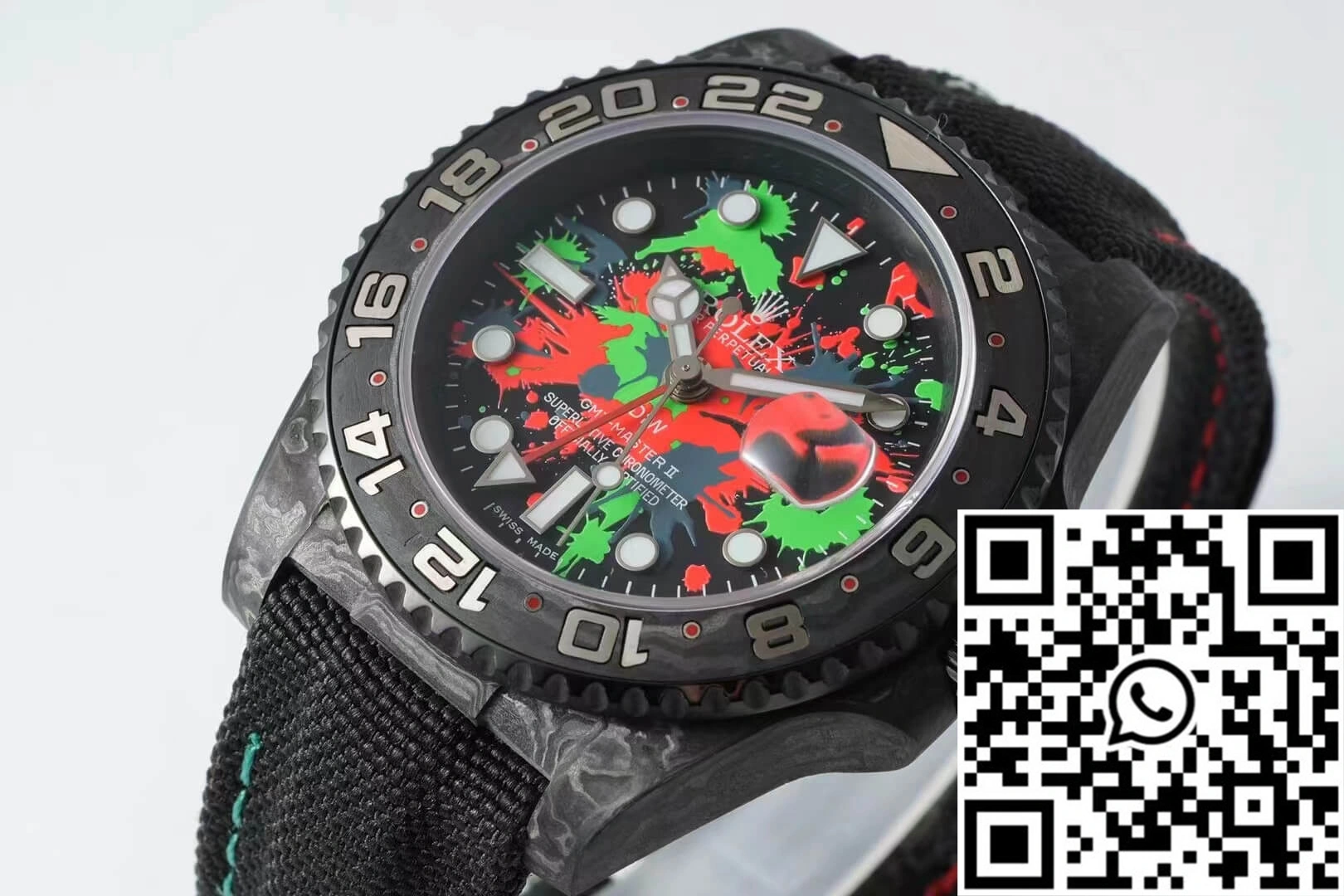 Rolex GMT-MASTER II Diw Carbon Fiber Color Dial Black Fabric Strap Resilient 1164