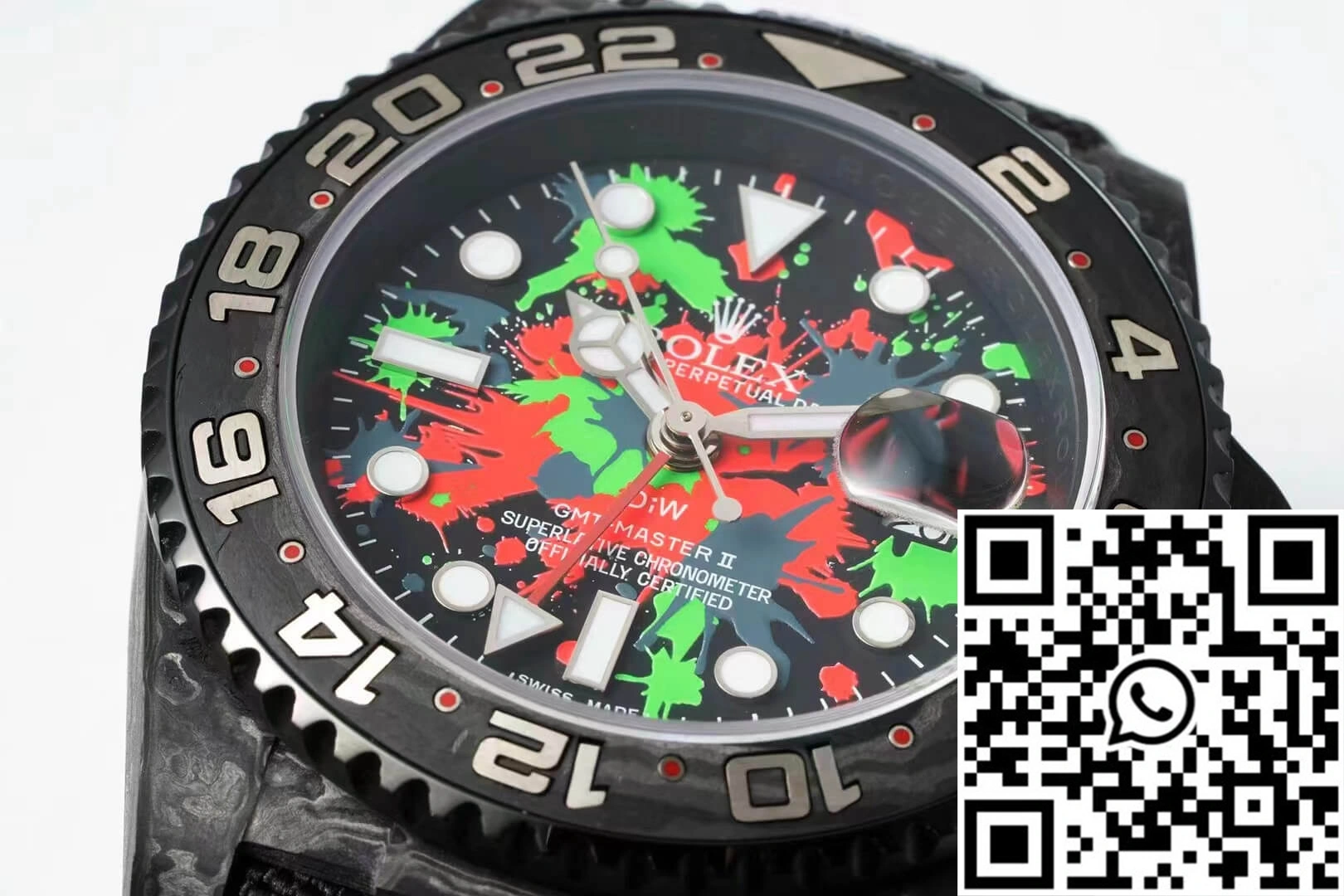 Rolex GMT-MASTER II Diw Carbon Fiber Color Dial Black Fabric Strap Resilient 1164