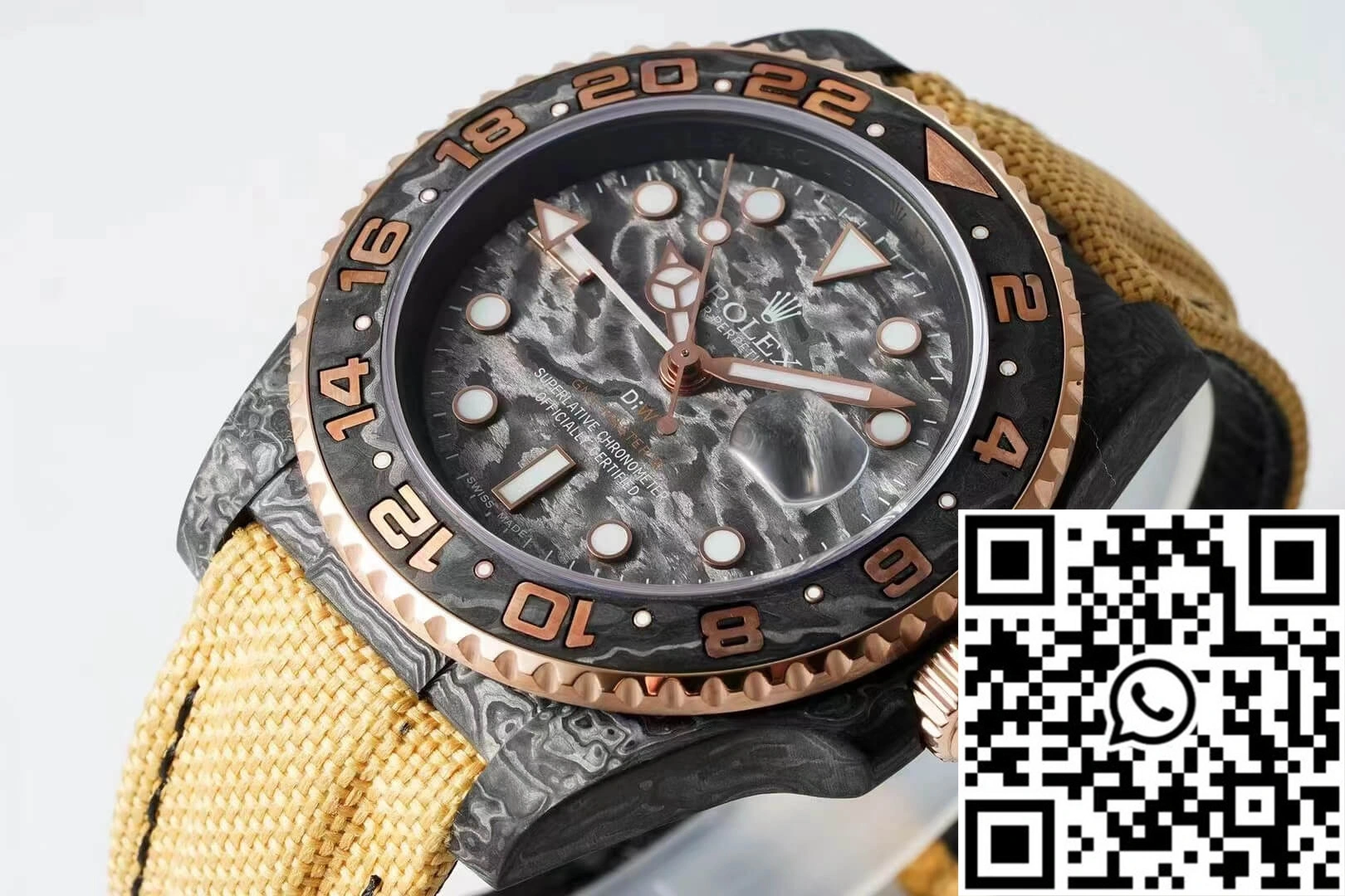 Colorful Rolex GMT-MASTER II Diw Carbon Fiber Yellow Fabric Strap 1185