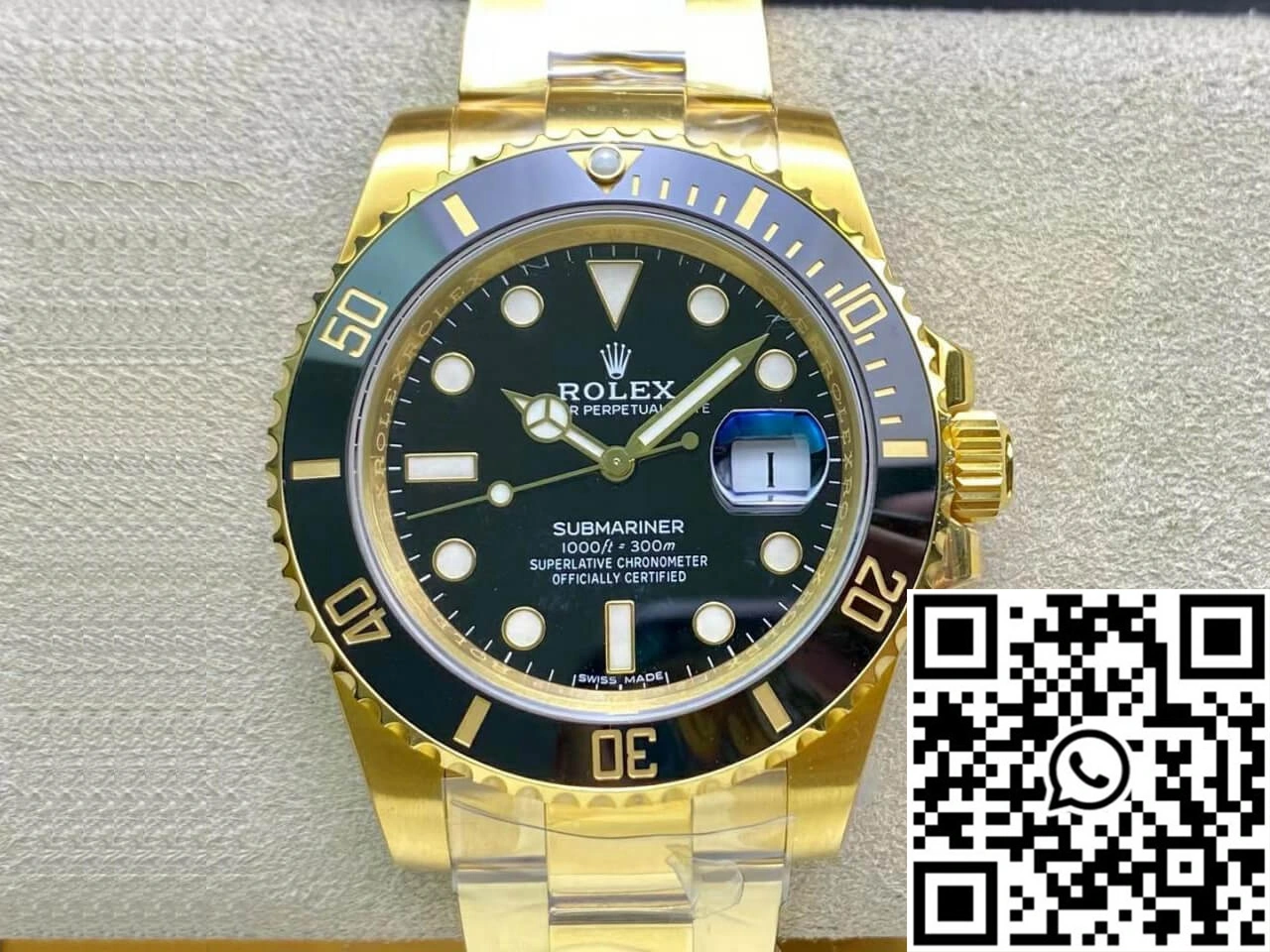 Rolex Submariner 116618LN-97208 VS Factory Yellow Gold Black Dial WaterResistant 1241